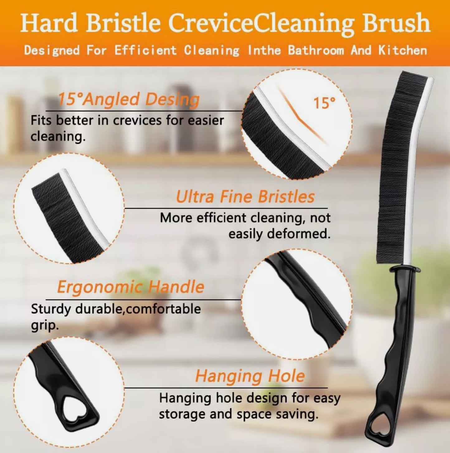 Crevice Cleaning Brush Hard Bristle Recess Household Gap Cleaning Tool Pack Of 3