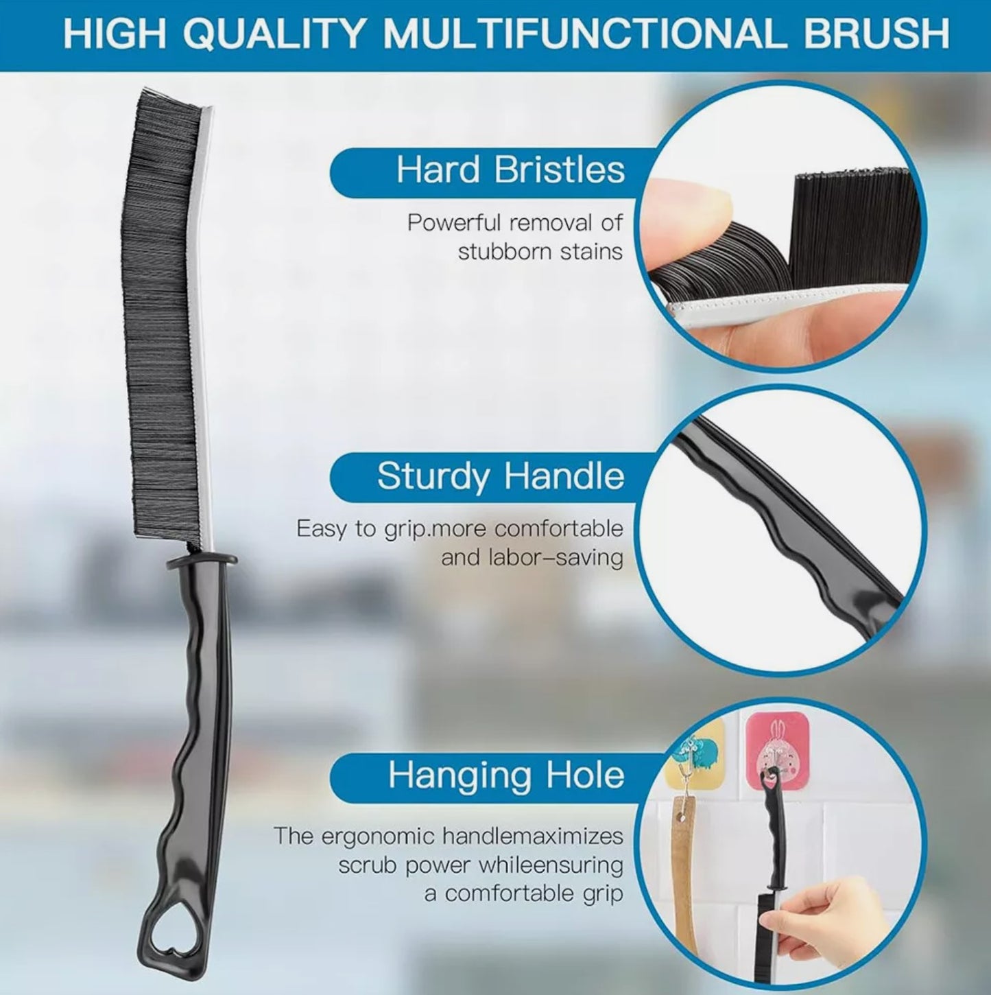 Crevice Cleaning Brush Hard Bristle Recess Household Gap Cleaning Tool Pack Of 3